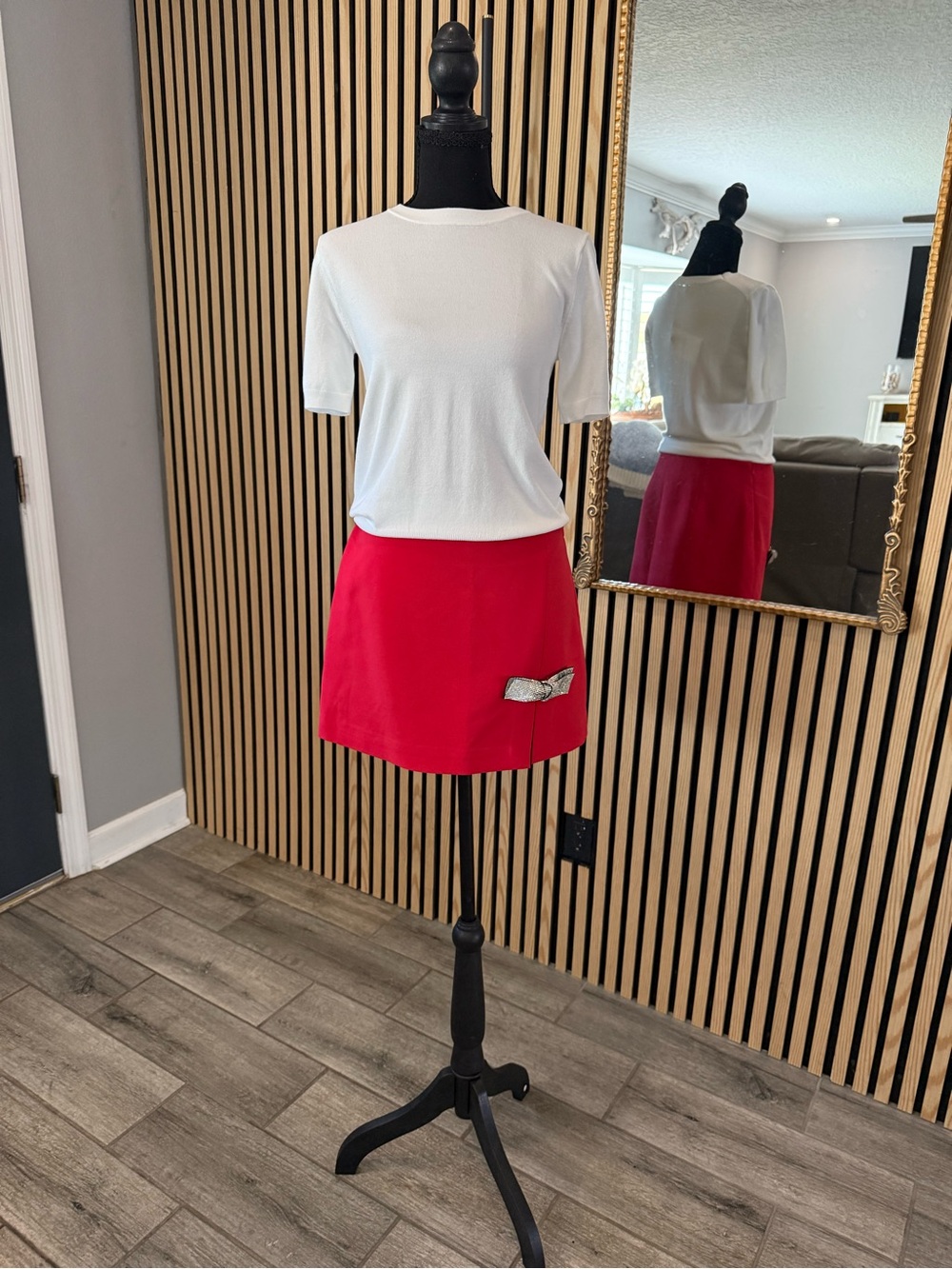 Sincerely Jules Red Mini Skirt with Silver Accent